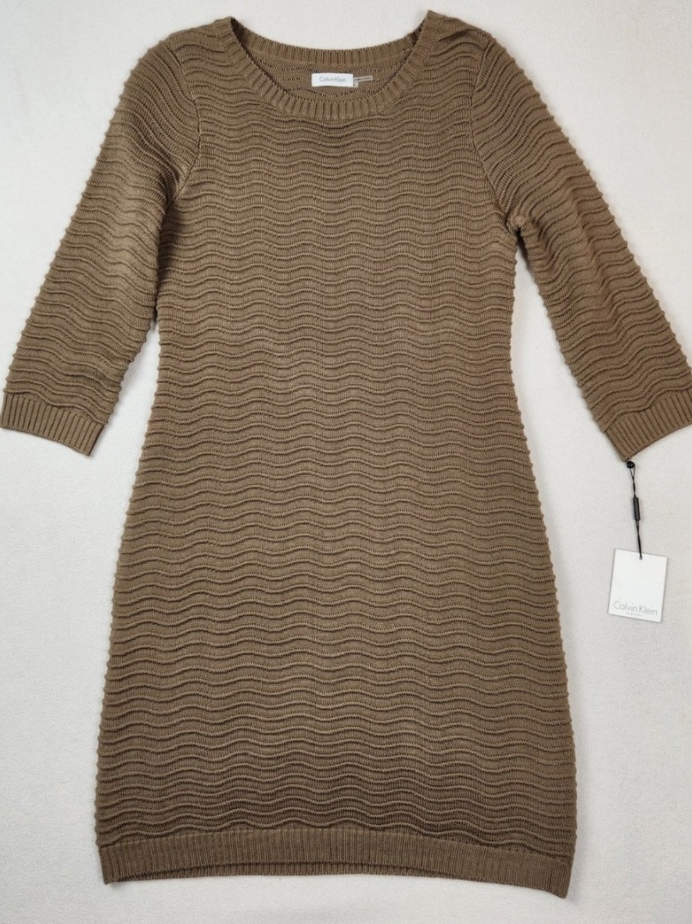 Calvin Klein Brown Wave-Texture Knit Midi Dress